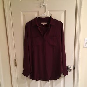 Ann Taylor LOFT Pocket Blouse, Maroon, Small